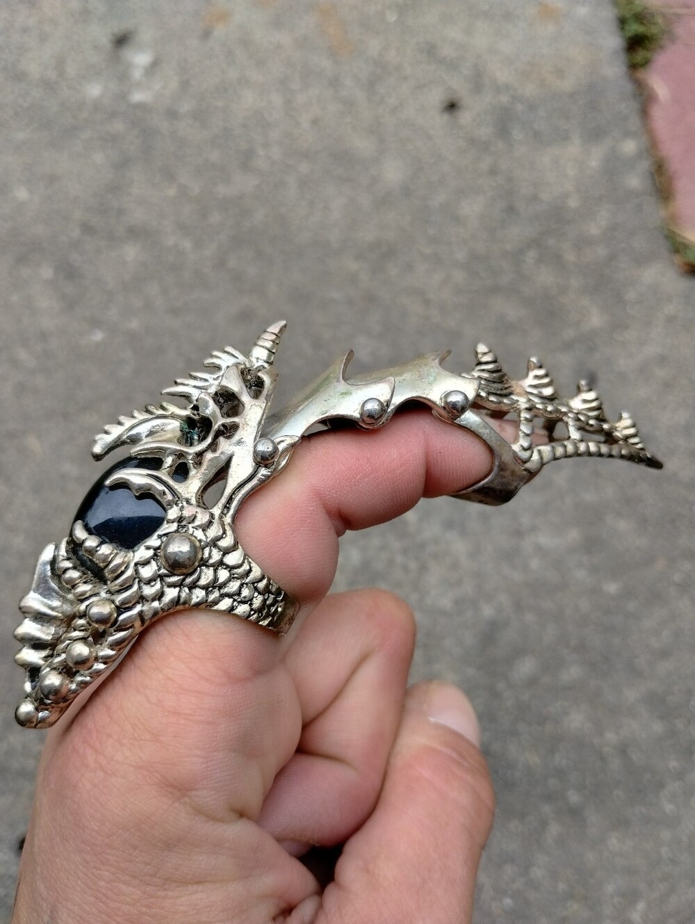 Dragon Claw Gothic Armor Double Ring black onyx RARE VINTAGE